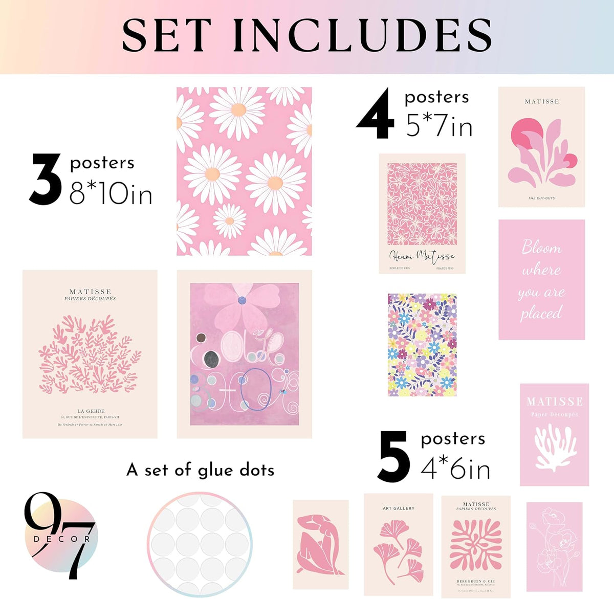 Pink Matisse Wall Art, 12 Aesthetic Prints, Unframed