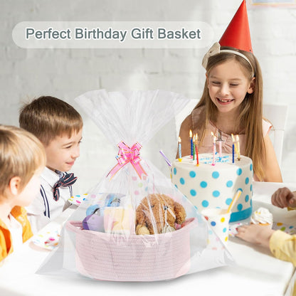 Empty Small Gift Basket with Bag & Ribbons, Light pink
