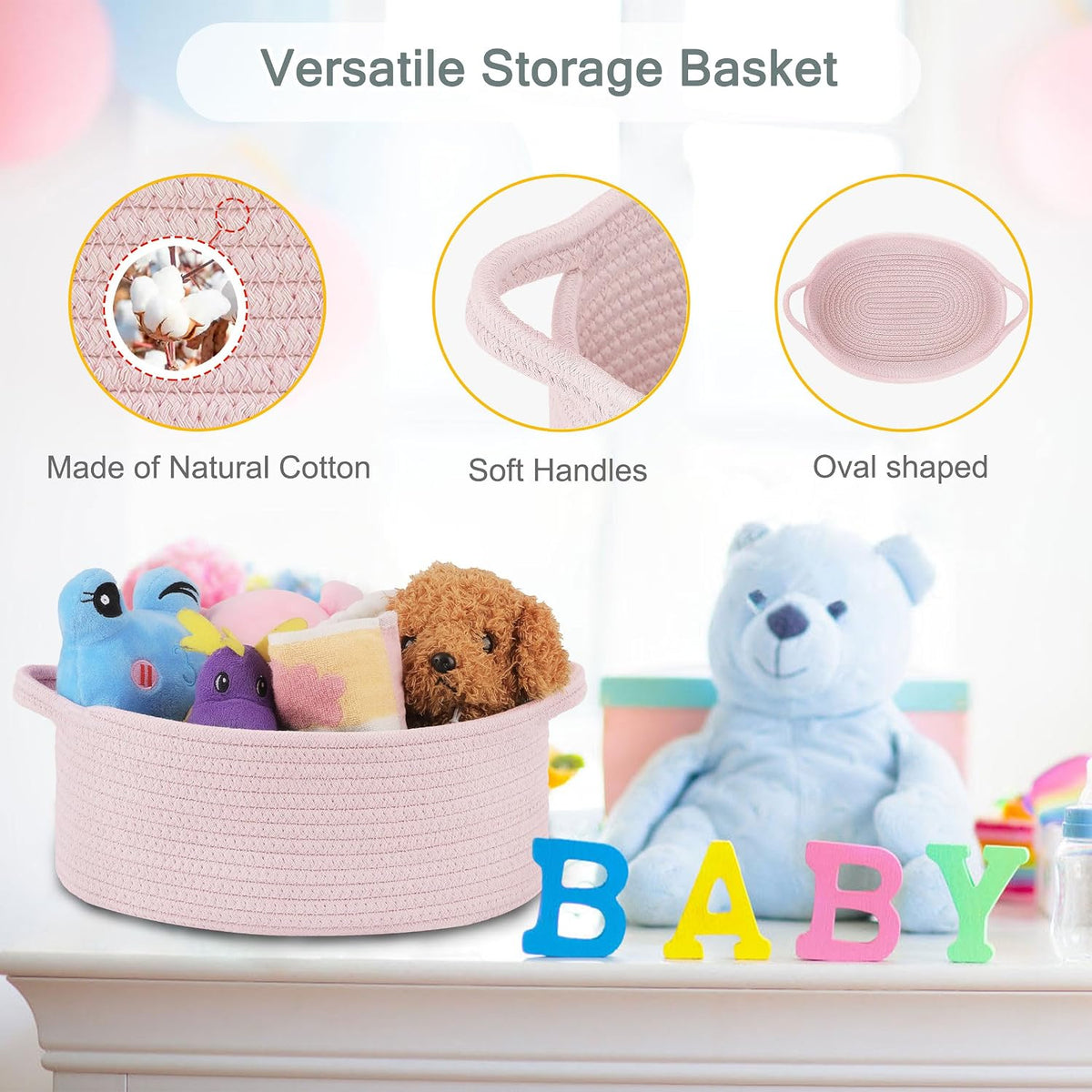 Empty Small Gift Basket with Bag & Ribbons, Light pink