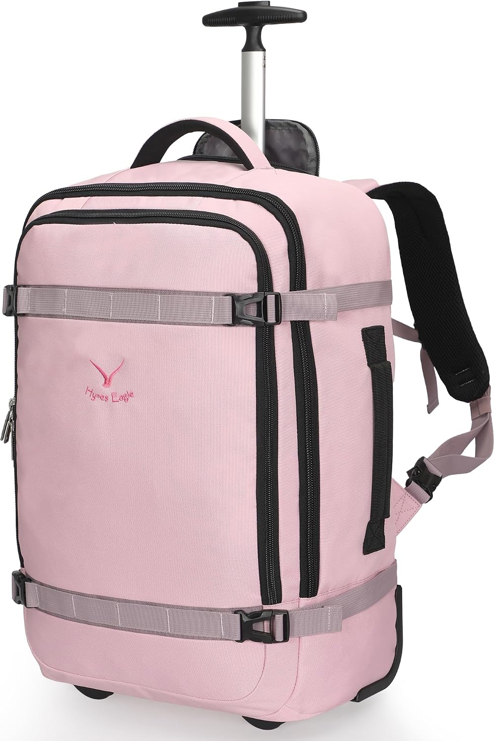 Rolling Backpack 42L Backpack with Wheels Airline Approved Carry on Luggage Laptop Travel Suitcase Bag for Women Men Light Pink