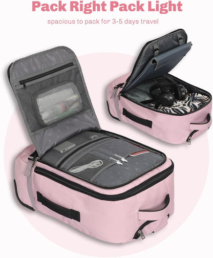 Rolling Backpack 42L Backpack with Wheels Airline Approved Carry on Luggage Laptop Travel Suitcase Bag for Women Men Light Pink