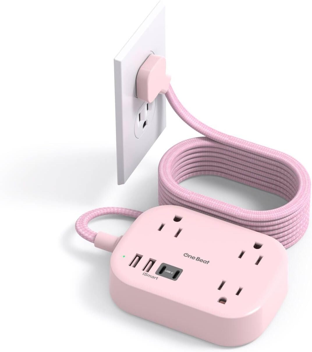 Cruise Essentials 2026, Travel Power Strip with USB C,Flat Plug, Pink