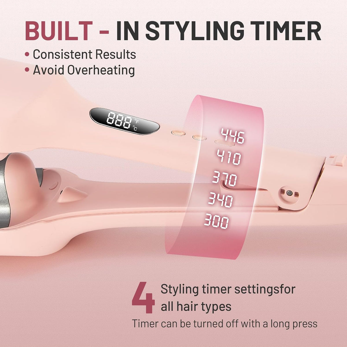 Beach Waver Curling Iron for Women 1.25 Inch, Deep Waver Hair Tool with Ceramic 3 Barrel Wave Curling Iron, Ionic, Dual Voltage, Anti-Scald, Easy to Use, Pink