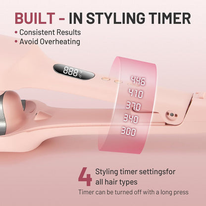 Beach Waver Curling Iron for Women 1.25 Inch, Deep Waver Hair Tool with Ceramic 3 Barrel Wave Curling Iron, Ionic, Dual Voltage, Anti-Scald, Easy to Use, Pink