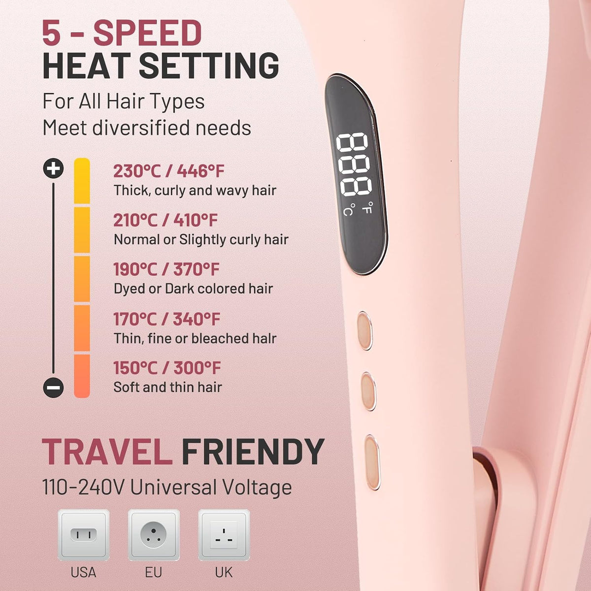 Beach Waver Curling Iron for Women 1.25 Inch, Deep Waver Hair Tool with Ceramic 3 Barrel Wave Curling Iron, Ionic, Dual Voltage, Anti-Scald, Easy to Use, Pink