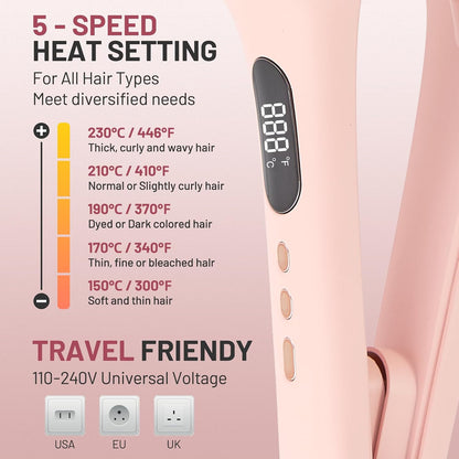 Beach Waver Curling Iron for Women 1.25 Inch, Deep Waver Hair Tool with Ceramic 3 Barrel Wave Curling Iron, Ionic, Dual Voltage, Anti-Scald, Easy to Use, Pink