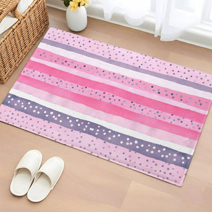 Non Slip Bath Mat for Bathroom Floor Tub, Abstract Pink Horizontal Stripes Bathroom Rug Water Absorbent Soft Shaggy Rugs Indoor Doormats Polka Dots Mats,16x24in