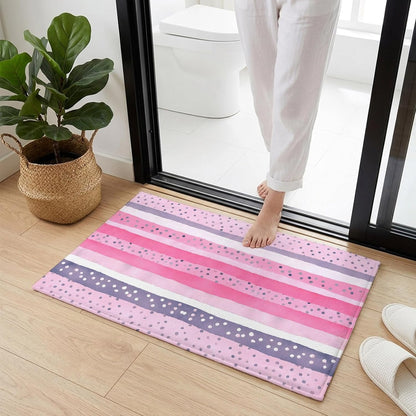 Non Slip Bath Mat for Bathroom Floor Tub, Abstract Pink Horizontal Stripes Bathroom Rug Water Absorbent Soft Shaggy Rugs Indoor Doormats Polka Dots Mats,16x24in