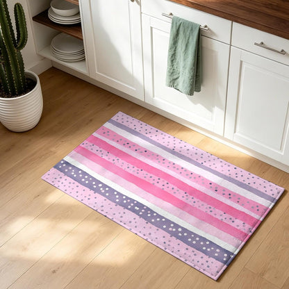 Non Slip Bath Mat for Bathroom Floor Tub, Abstract Pink Horizontal Stripes Bathroom Rug Water Absorbent Soft Shaggy Rugs Indoor Doormats Polka Dots Mats,16x24in