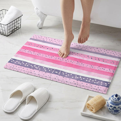Non Slip Bath Mat for Bathroom Floor Tub, Abstract Pink Horizontal Stripes Bathroom Rug Water Absorbent Soft Shaggy Rugs Indoor Doormats Polka Dots Mats,16x24in