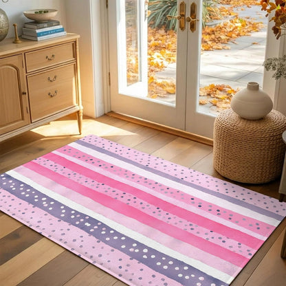 Non Slip Bath Mat for Bathroom Floor Tub, Abstract Pink Horizontal Stripes Bathroom Rug Water Absorbent Soft Shaggy Rugs Indoor Doormats Polka Dots Mats,16x24in
