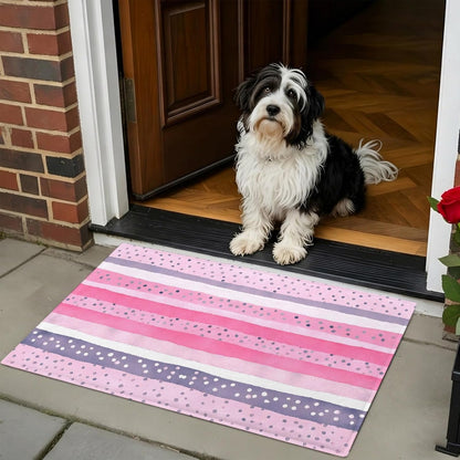 Non Slip Bath Mat for Bathroom Floor Tub, Abstract Pink Horizontal Stripes Bathroom Rug Water Absorbent Soft Shaggy Rugs Indoor Doormats Polka Dots Mats,16x24in