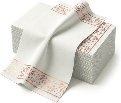 100 Pcs Paper Napkins Disposable with Rose Gold Floral Design,Pure Wood Pulp Absorbent Hand Paper Towels for Bathroom,Great Guest Paper Towels,Napkins Everyday or Cocktail Napkins