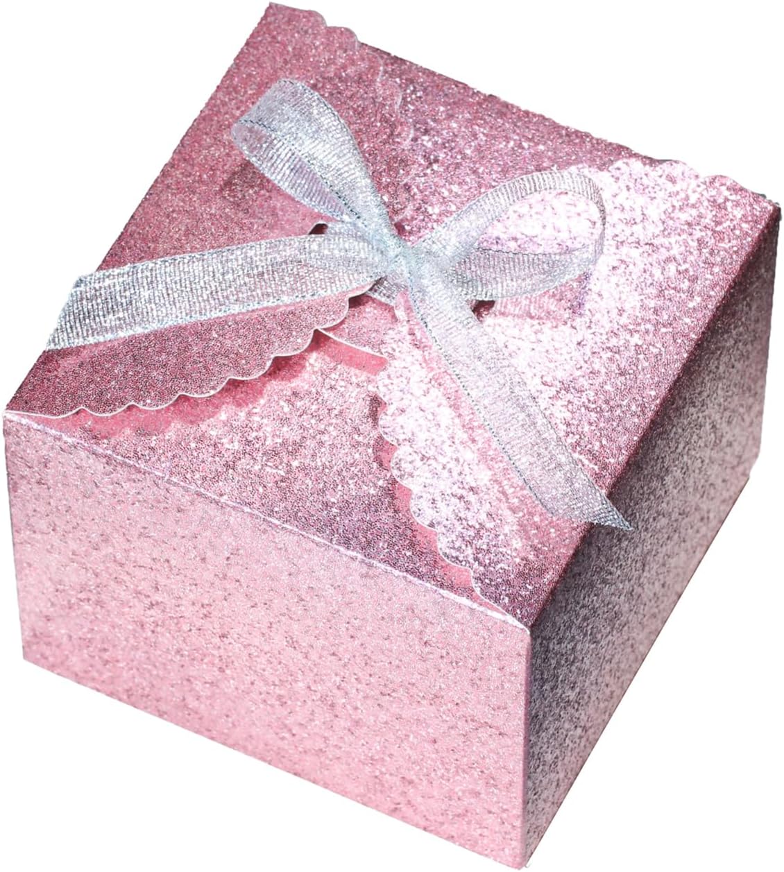 Small Pink Glitter Gift Box with Ribbon, 10 Sparkly Foldable Boxes