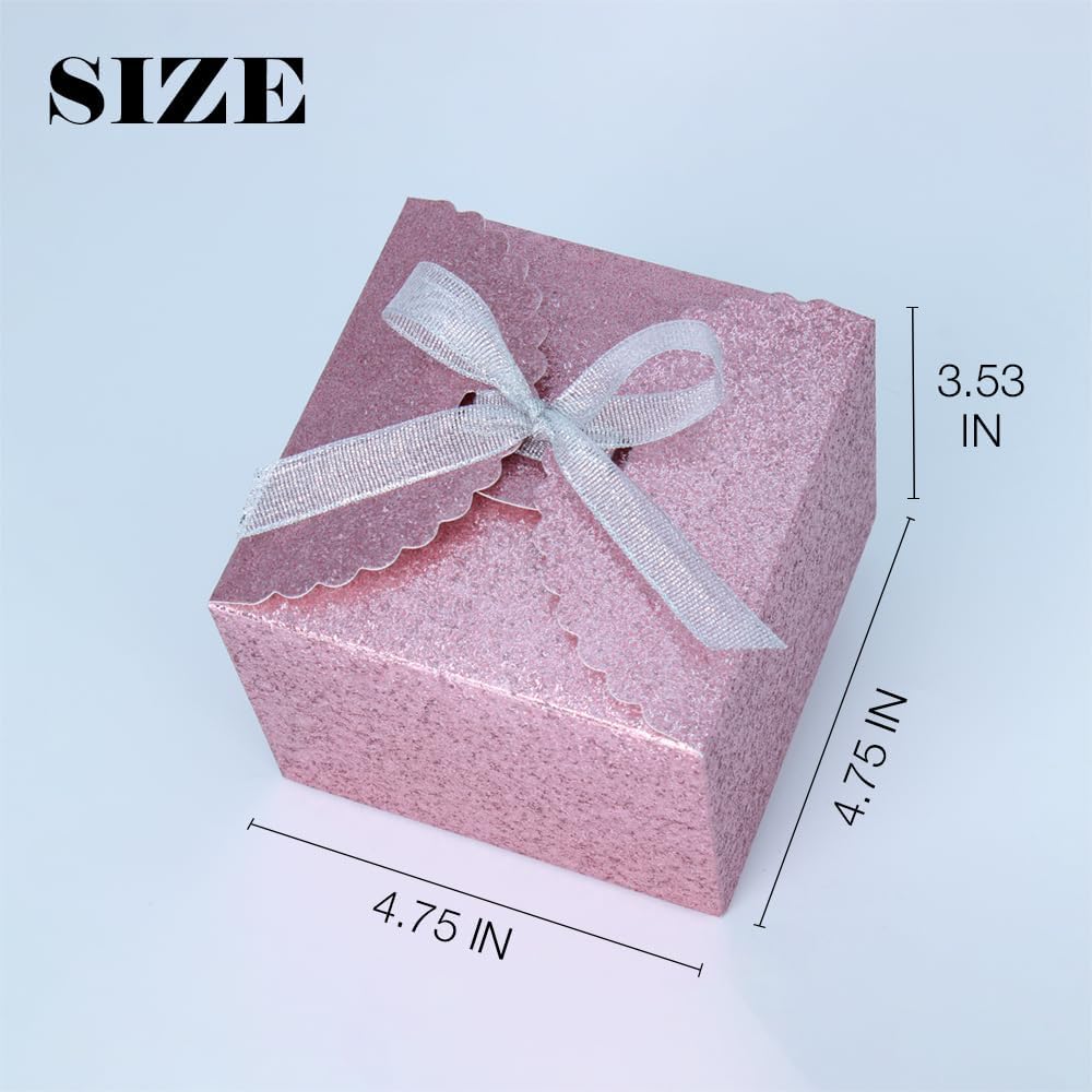 Small Pink Glitter Gift Box with Ribbon, 10 Sparkly Foldable Boxes