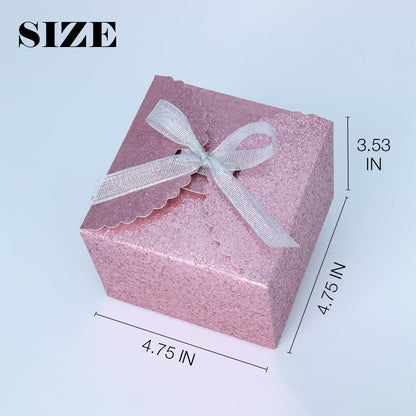 Small Pink Glitter Gift Box with Ribbon, 10 Sparkly Foldable Boxes
