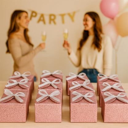 Small Pink Glitter Gift Box with Ribbon, 10 Sparkly Foldable Boxes