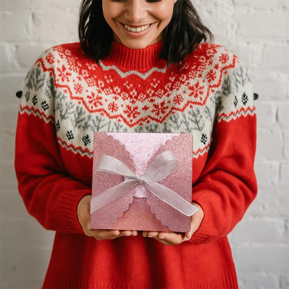 Small Pink Glitter Gift Box with Ribbon, 10 Sparkly Foldable Boxes