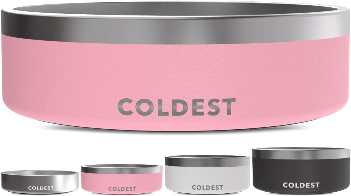 Dog Bowl - Anti Rust Metal, Non Slip, 3 Layers Insulated Stainless Steel Dog Bowls - Spill Proof & Heavy Duty - Water Bowl for Dogs, Cats & Pets, Dish Washer Safe (42 oz,Cotton Candy Pink)