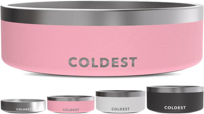 Dog Bowl - Anti Rust Metal, Non Slip, 3 Layers Insulated Stainless Steel Dog Bowls - Spill Proof & Heavy Duty - Water Bowl for Dogs, Cats & Pets, Dish Washer Safe (42 oz,Cotton Candy Pink)