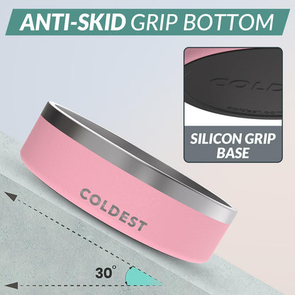 Dog Bowl - Anti Rust Metal, Non Slip, 3 Layers Insulated Stainless Steel Dog Bowls - Spill Proof & Heavy Duty - Water Bowl for Dogs, Cats & Pets, Dish Washer Safe (42 oz,Cotton Candy Pink)
