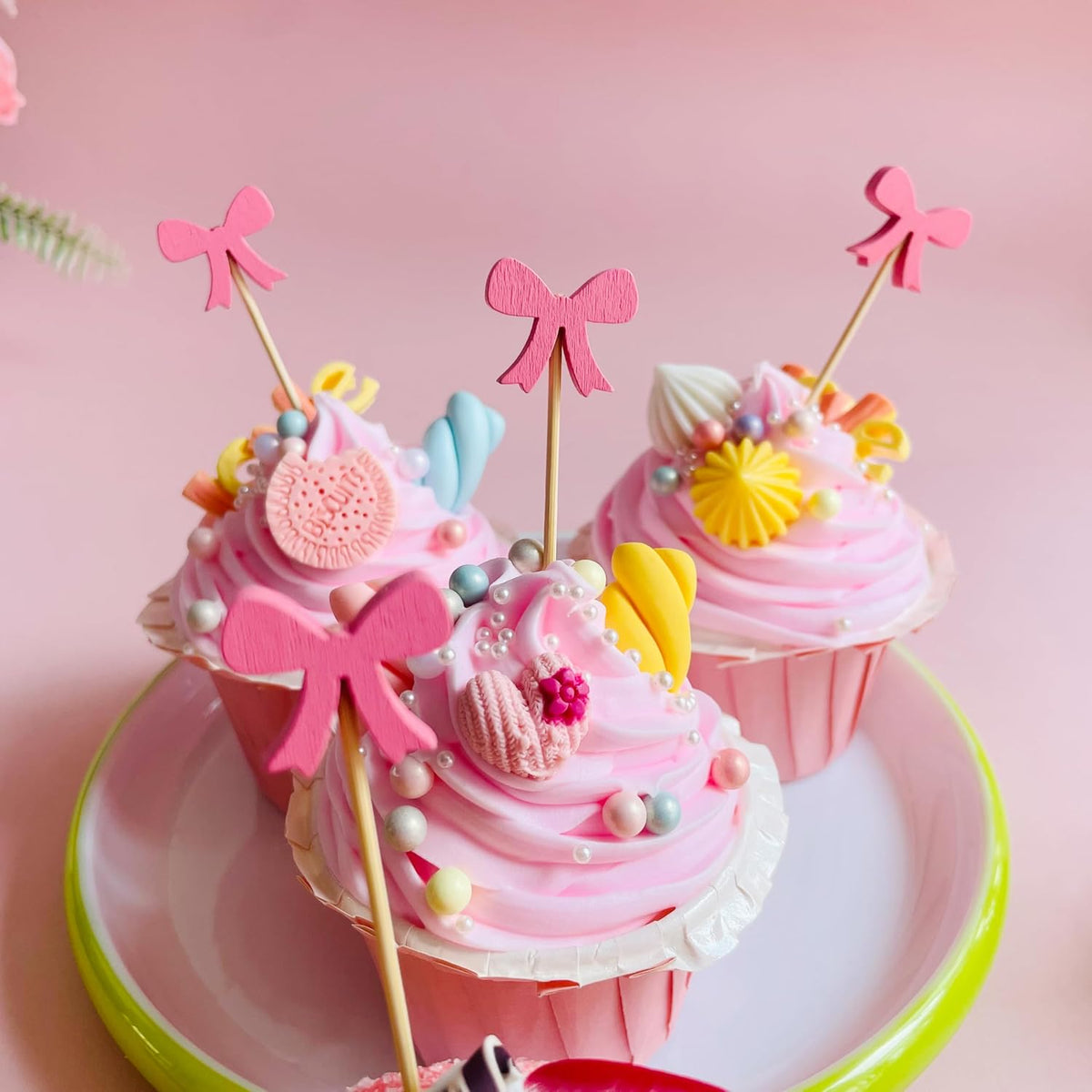 Pink Bow Fruit Skewer Sticks, 5 Inch Food Picks for Baby Shower Appetizers, Sandwich Dessert Toothpicks, Cocktail Drink Garnish for Coquette Birthday Themed Party Decorations (100PCS)