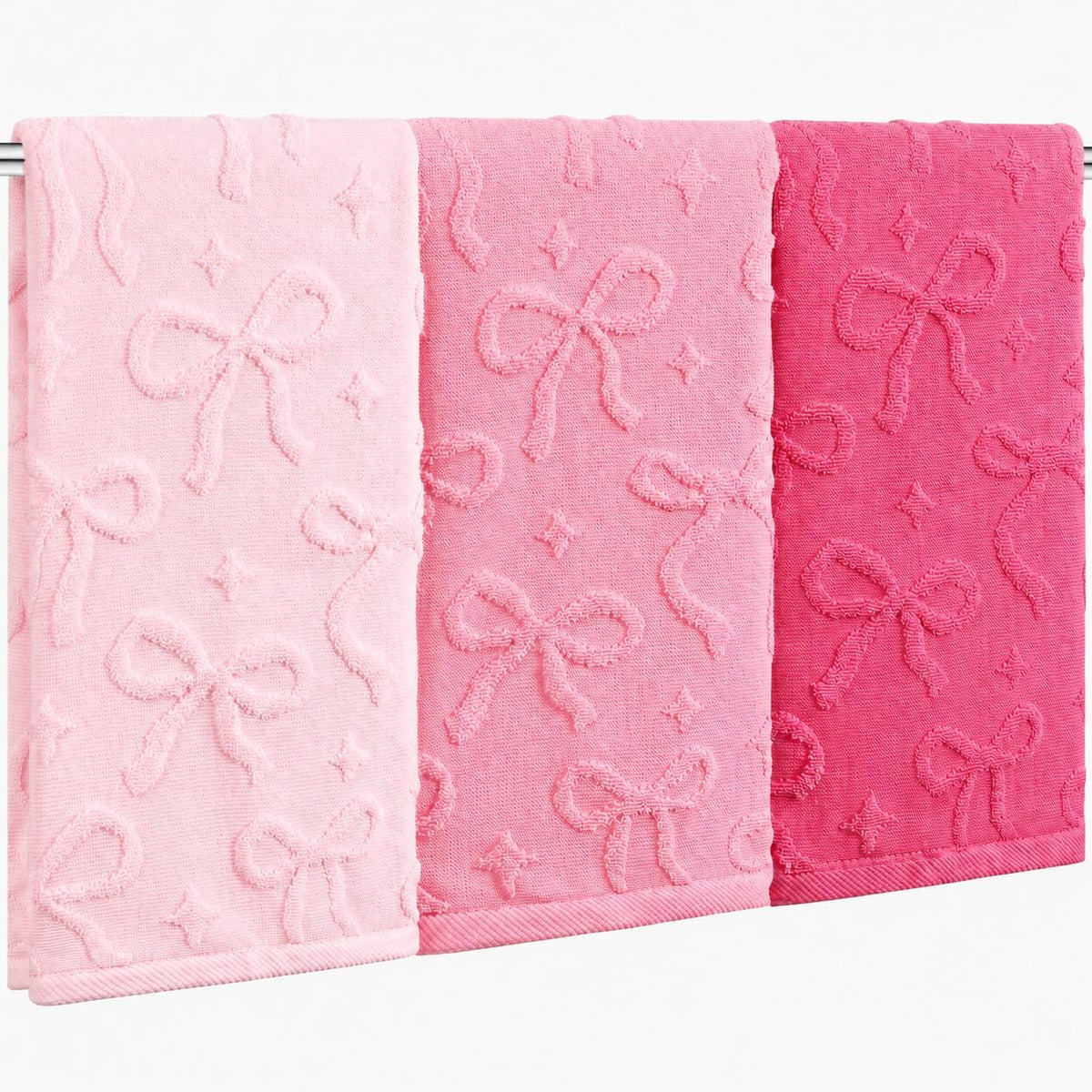3 Pack Pink Coquette Bow Hand Towels for Bathroom 100% Cotton