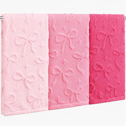 3 Pack Pink Coquette Bow Hand Towels for Bathroom 100% Cotton