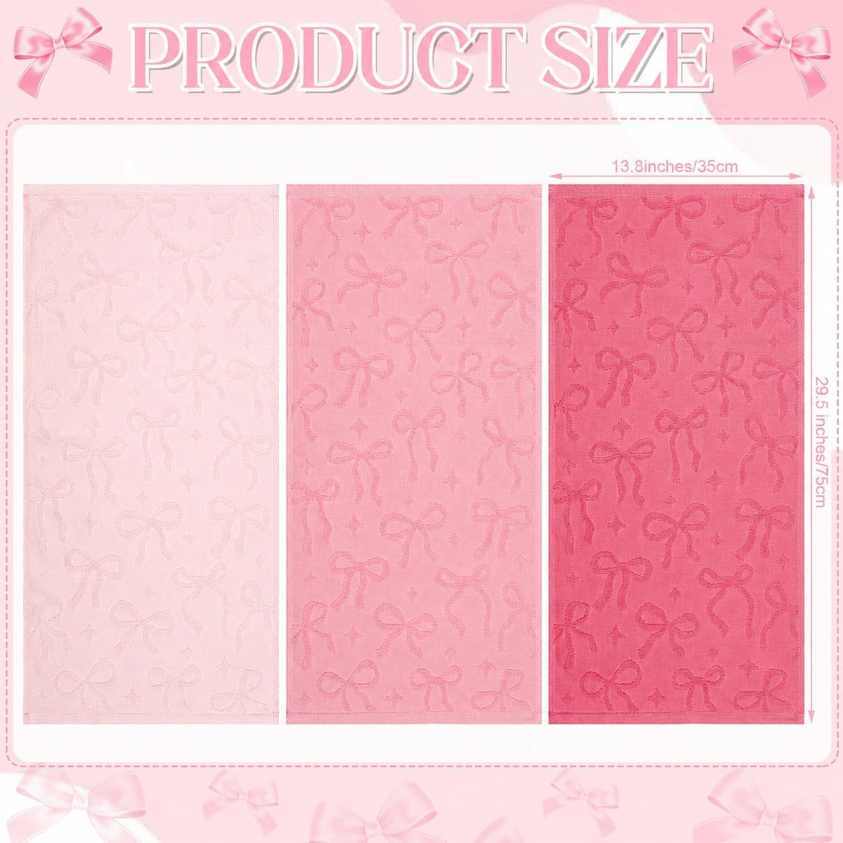 3 Pack Pink Coquette Bow Hand Towels for Bathroom 100% Cotton
