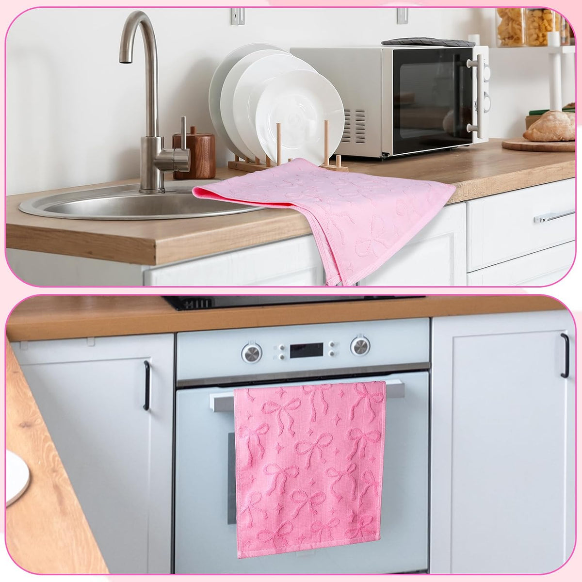 3 Pack Pink Coquette Bow Hand Towels for Bathroom 100% Cotton