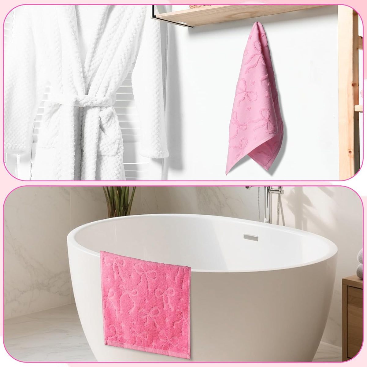 3 Pack Pink Coquette Bow Hand Towels for Bathroom 100% Cotton