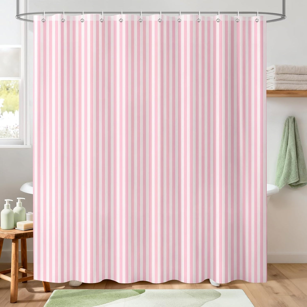 Pink and White Striped Shower Curtain for Bathroom 72 x 72 inch