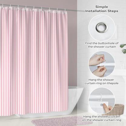 Pink and White Striped Shower Curtain for Bathroom 72 x 72 inch