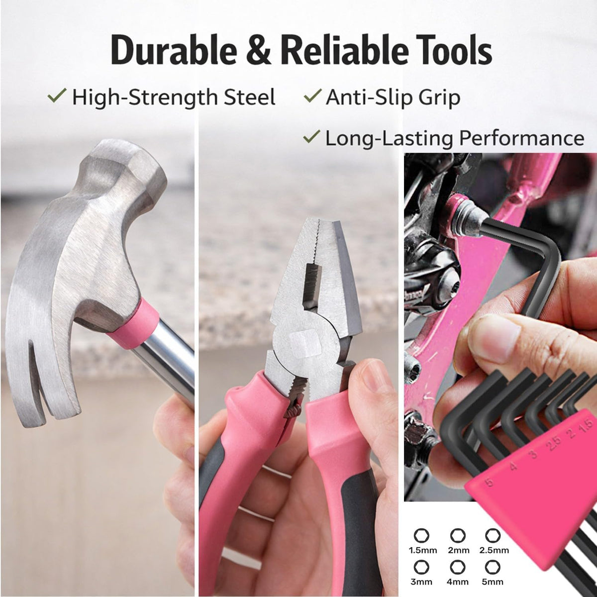 24pc Mini Tool Box Pink Household Tool Kit for Women – Basic DIY Starter Tool Set with Hammer, Pliers & Mini Storage Case for Home Repair, Apartment & Dorm
