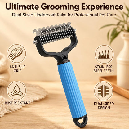 Pet Grooming Brush, Double-Sided Deshedding Dematting Tool for Dogs & Cats, Detangling Tool For Matted Fur, Ideal For Medium Or Long Haired Breeds (Pink)