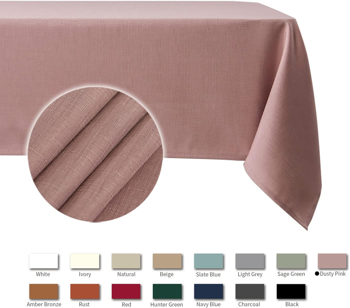 Faux Linen Textured Rectangle Tablecloth Water Resistant Wrinkle Free Spill-Proof, Soft Table Cloth for Dining Room Decoration, Banquet Parties Event Holiday Dinner, 60 x 84 Inch Dusty Pink