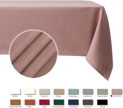 Faux Linen Textured Rectangle Tablecloth Water Resistant Wrinkle Free Spill-Proof, Soft Table Cloth for Dining Room Decoration, Banquet Parties Event Holiday Dinner, 60 x 84 Inch Dusty Pink