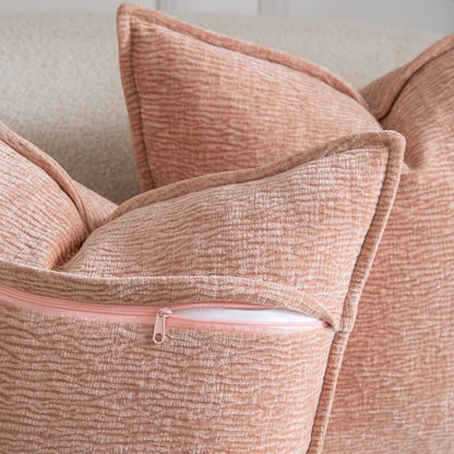 Pack of 2 Decorative Throw Pillow Covers Soft Chenille Throw Pillows Solid Textured Cushion Covers for Couch Sofa Bedroom Living Room 18x18 Inch, Peach