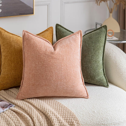 Pack of 2 Decorative Throw Pillow Covers Soft Chenille Throw Pillows Solid Textured Cushion Covers for Couch Sofa Bedroom Living Room 18x18 Inch, Peach
