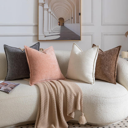 Pack of 2 Decorative Throw Pillow Covers Soft Chenille Throw Pillows Solid Textured Cushion Covers for Couch Sofa Bedroom Living Room 18x18 Inch, Peach