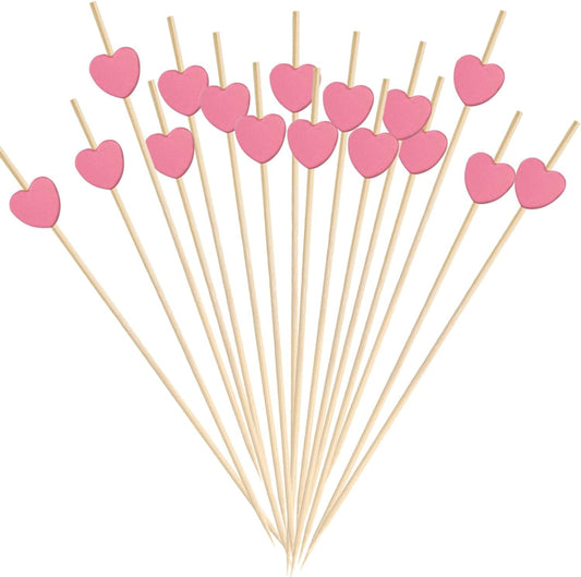100 Pcs Cocktail Picks Skewers for Appetizers, 4.7" Pink Heart