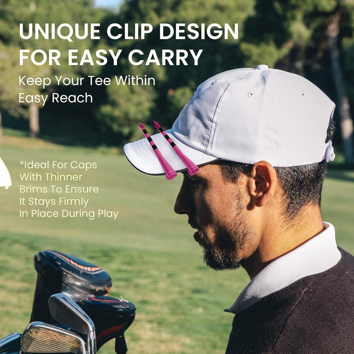 Golf Tees Plastic 3 1/4 Inch with Built-in Hat Clip 20 Pack, Unbreakable 4-Prong Striped Tees for Consistent Height, Bright Colors with Quick On-Course Access Design