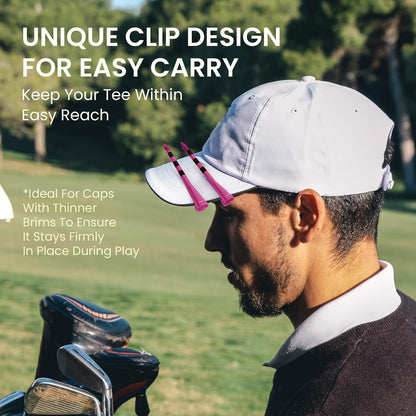 Golf Tees Plastic 3 1/4 Inch with Built-in Hat Clip 20 Pack, Unbreakable 4-Prong Striped Tees for Consistent Height, Bright Colors with Quick On-Course Access Design