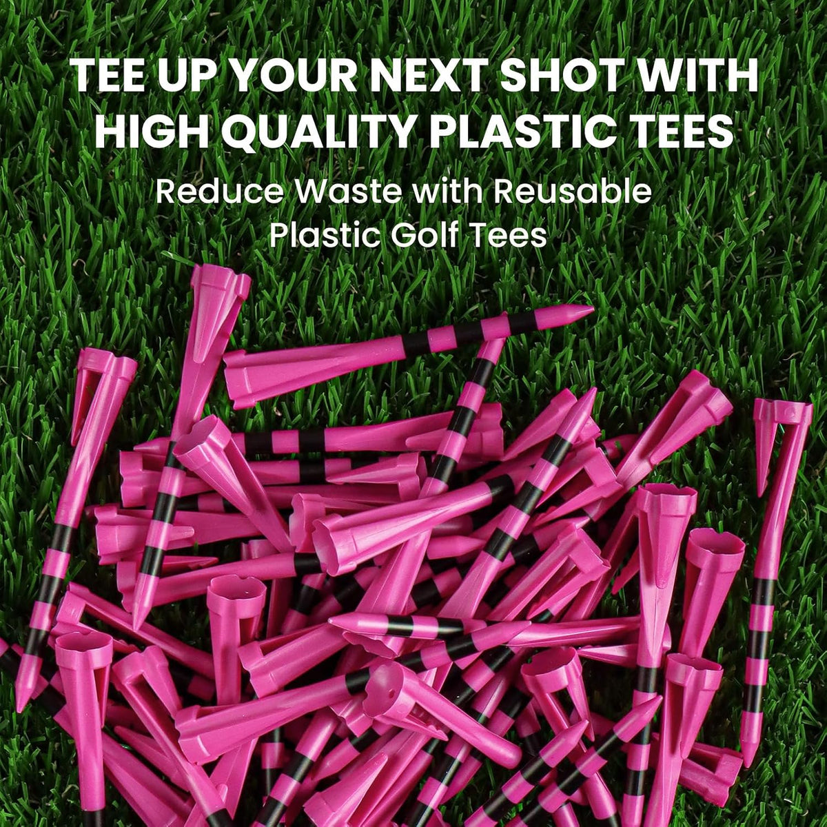 Golf Tees Plastic 3 1/4 Inch with Built-in Hat Clip 20 Pack, Unbreakable 4-Prong Striped Tees for Consistent Height, Bright Colors with Quick On-Course Access Design