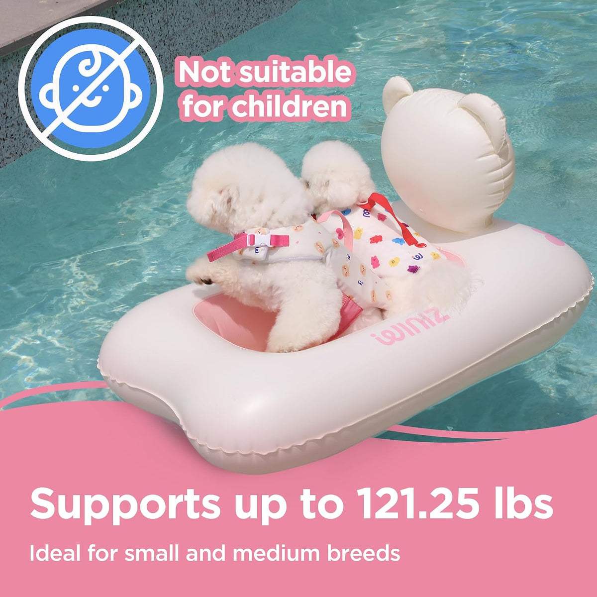Inflatable Dog Float for Small & Medium Dogs, Pet Pool Raft, Durable PVC, Stable & Comfortable Dog Float for Pool, Beach & Lake