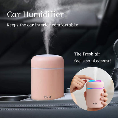 300ml USB Cool Mist Small Humidifier with Colorful Lights,Portable Mini Humidifier, Perfect for Bedroom, Office, Plants, travel & Car, Pink