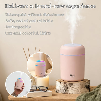 300ml USB Cool Mist Small Humidifier with Colorful Lights,Portable Mini Humidifier, Perfect for Bedroom, Office, Plants, travel & Car, Pink