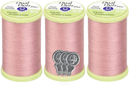 Coats & Clark Hand Quilting Sewing Thread Cotton Covered Polyester 325 Yards S960 3 Pack Bundle with 3 Needle Threaders (Almond Pink)