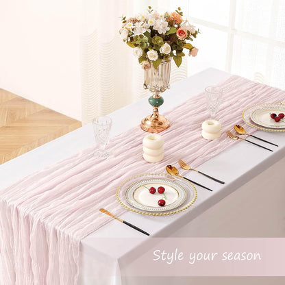 Dusty Pink Valentines Day Cheesecloth Table Runner Gauze 35x120 Inches 10FT Boho Rustic Farmhouse for Thanksgiving Fall Wedding Bridal Shower Baby Shower Home Holiday Decorations