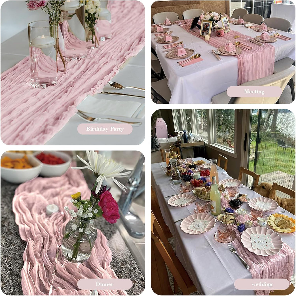 Dusty Pink Valentines Day Cheesecloth Table Runner Gauze 35x120 Inches 10FT Boho Rustic Farmhouse for Thanksgiving Fall Wedding Bridal Shower Baby Shower Home Holiday Decorations